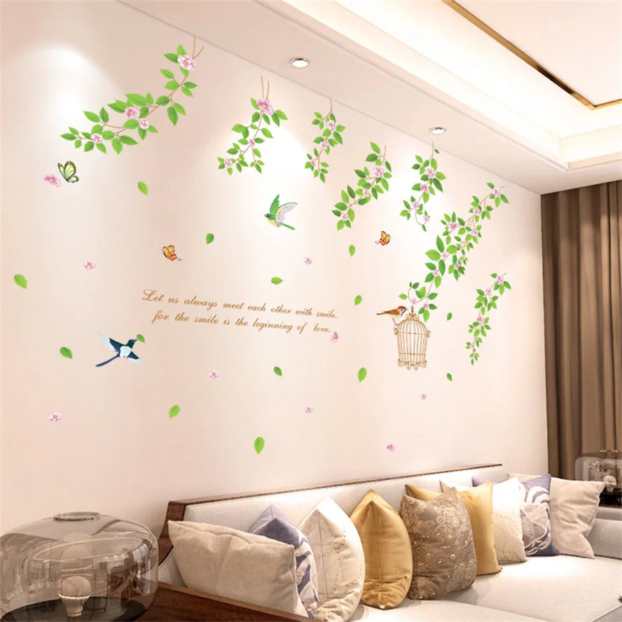 Colorful Floral Vinyl Wall Mural Wall Sticker For Living Room Bedroom Kid's Room Removable PVC Wall Decals For Creative DIY Home Decor 