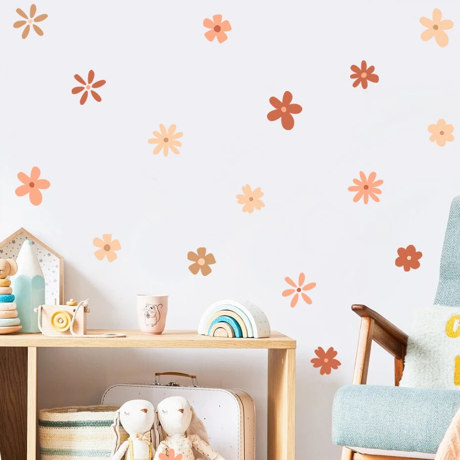 Pretty Bohemian Daisy Wall Stickers Removable Peel & Stick Floral Vinyl Wall Decals For Living Room Nursery Girl's Room Creative DIY Home Decor