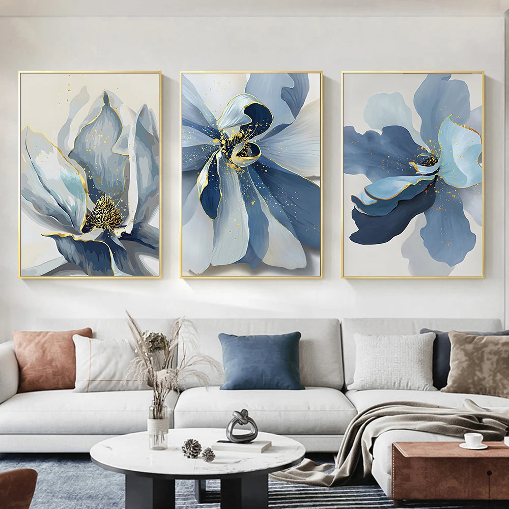 Big Blue Petal Floral Wall Art Fine Art Canvas Prints Modern Botanical Abstract Pictures For Living Room Bedroom Dining Room Art Decor