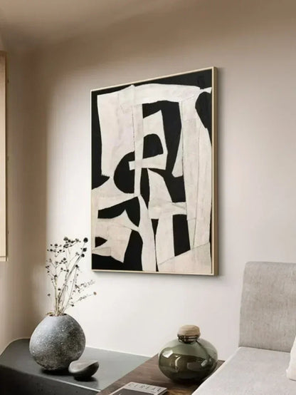  Hand Painted  Black Beige Modern Abstract Art Large Format Canvas Oil Painting For Living Room Entrance Hall Foyer Art Decor - Unique Wall Art Hand Painted On Canvas (Unframed)