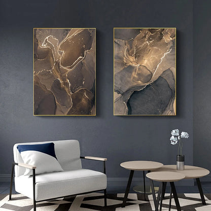 Golden Brown Marble Print Wall Art Fine Art Canvas Prints Pictures For Modern Living Room Dining Room Home Office Interior Decor