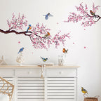 Pink Blossom Birds On The Branch Wall Mural For Bedroom Living Room Removable Peel & Stick PVC Vinyl Wall Decal For Creative DIY Home Decor