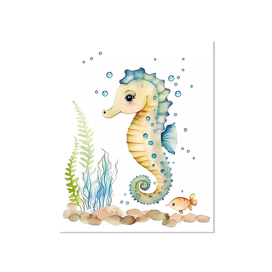 Cute Ocean Animals Seahorse Turtle Octopus Wall Sticker For Nursery Room Removable Peel & Stick PVC Wall Decals For Creative Kid's Room Decor