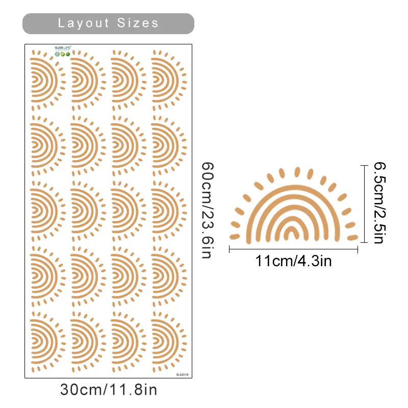 Cute Little Rainbow Suns Wall Stickers For Nursery Decor Removable Peel & Stick PVC Wall Decals For Children's Room Creative DIY Home Decor 