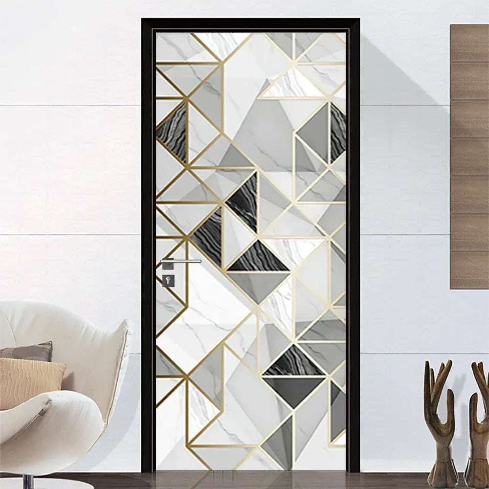 Modern Abstract Pearl Geometric Door Sticker Mural Removable PVC Vinyl Peel N Stick Wall Art Mural Decal For Interior Doors Creative DIY Home Decor