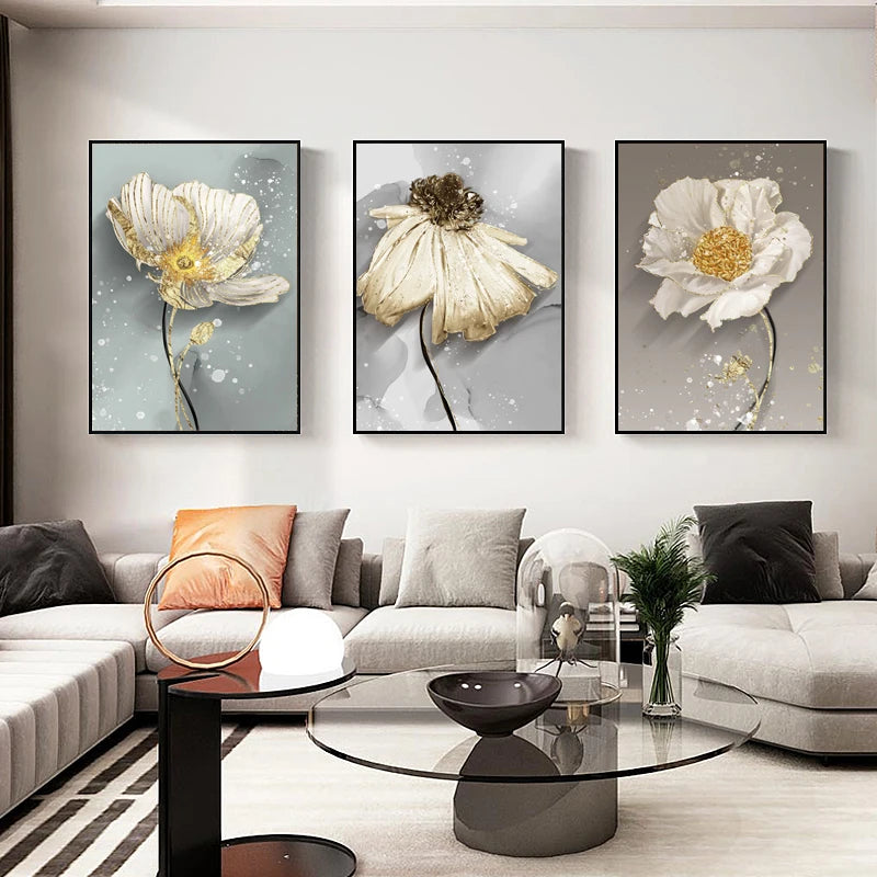 Modern Abstract Paint Splash Floral Wall Art Fine Art Canvas Prints Posters Elegant Botanical Pictures For Living Room Decor