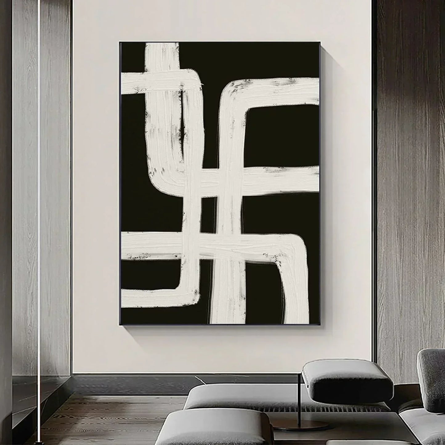  Hand Painted  Black Beige Modern Abstract Art Large Format Canvas Oil Painting For Living Room Entrance Hall Foyer Art Decor - Unique Wall Art Hand Painted On Canvas (Unframed)