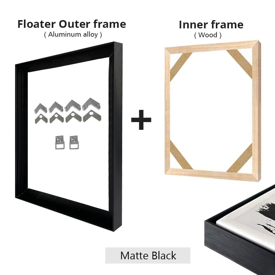Modern Slim Bezel Metal Floating Picture Framing Kit for Canvas Prints –