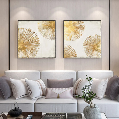 Golden Radial Circular Abstract Wall Art Fine Art Canvas Prints Posters Pictures For Living Room Dining Room Bedroom Art Decor