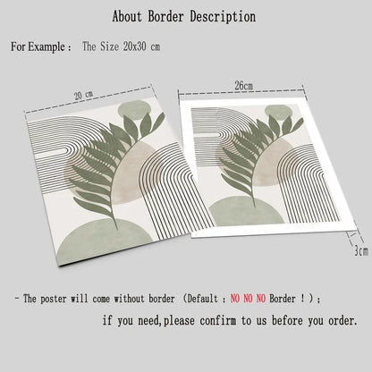 Set of 3Pcs Neutral Colors Beige Green Abstract Geometric Botanical Wall Art Fine Art Canvas Prints Pictures For Living Room Dining Room Art Decor (Unframed)