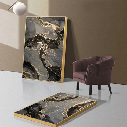 Abstract Black Gray Golden Liquid Marble Print Wall Art Fine Art Canvas Prints Pictures For Modern Apartment Living Room Home Office Decor