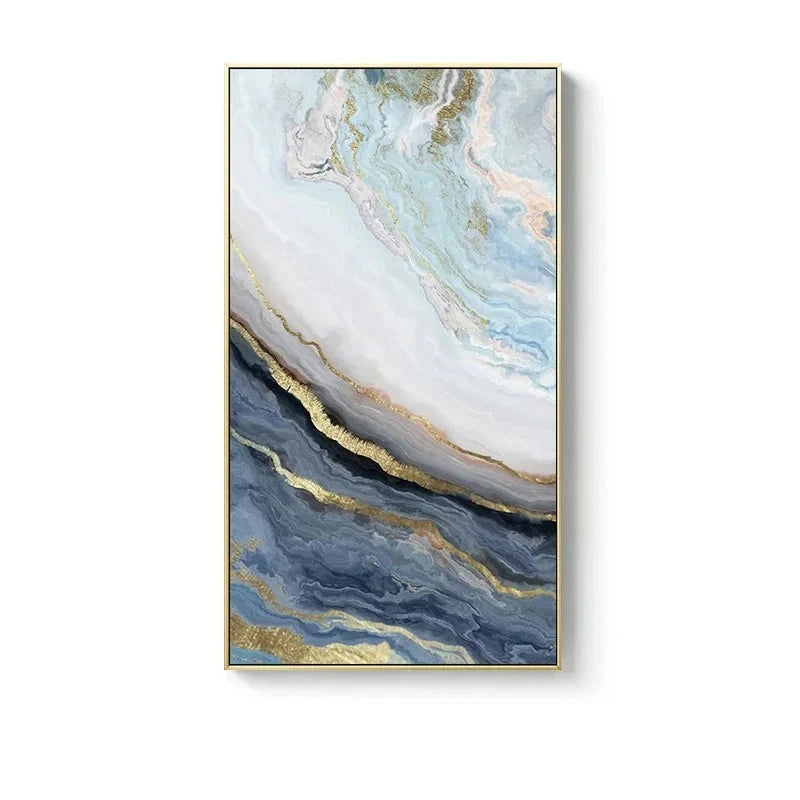 Blue Golden Liquid Marble Essence Wall Art Fine Art Canvas Prints Pictures For Modern Apartment Luxury Living Room Art Decor