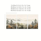 Set of 3Pcs Misty Mountain Forest Wall Art Fine Art Canvas Prints Modern Landscape Neutral Tones Artwork For Living Room