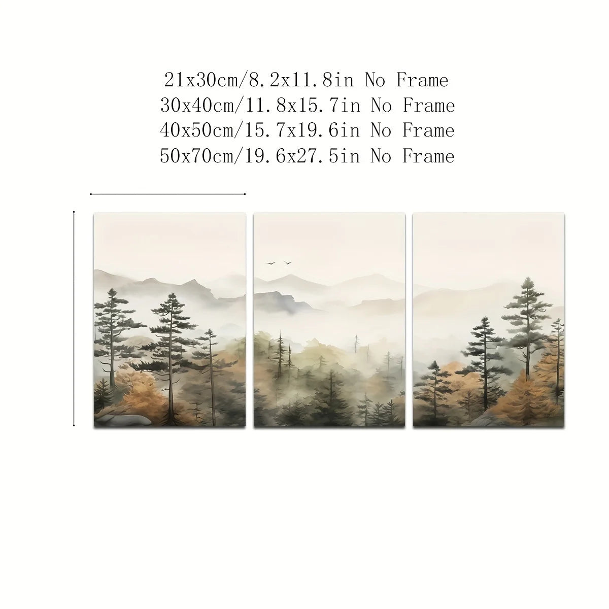 Set of 3Pcs Misty Mountain Forest Wall Art Fine Art Canvas Prints Modern Landscape Neutral Tones Artwork For Living Room