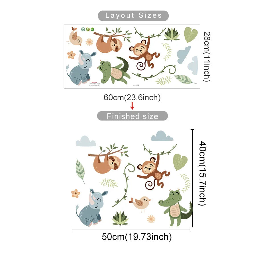 Safari Animal Wall Decals – Watercolor Giraffes, Lions, Monkeys & More Wall Stickers for Nursery & Kids’ Spaces