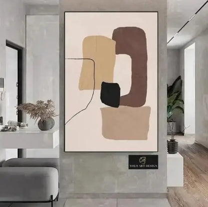 Modern Abstract Neutral Tones Color Block Wall Art Fine Art Canvas Prints Pictures For Living Room Entrance Hall Home Office Art Decor