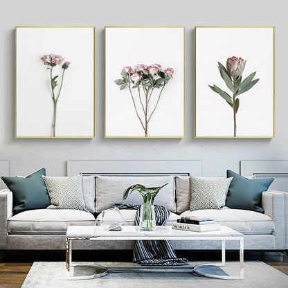 Minimalist Pink Floral Botanical Wall Art Fine Art Canvas Prints Posters Elegant Pictures For Nordic Living Room Dining Room Bedroom Art Decor