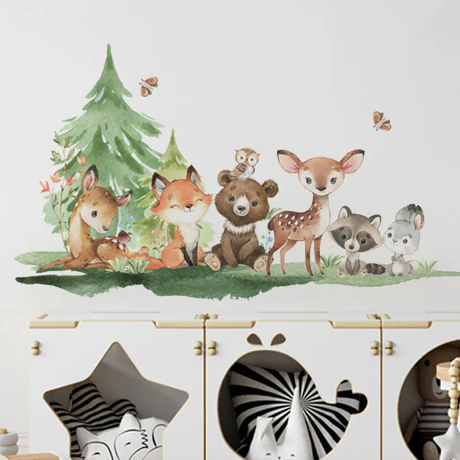 Cute Woodland Animals Wall Stickers For Children's Nursery Room Removable Peel & Stick PVC Wall Decals For Creative DIY Kid's Room Decor