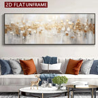 Modern Abstract Golden White Cityscape Horizon Wall Art Fine Art Canvas Print Wide Format Art For Above The Sofa