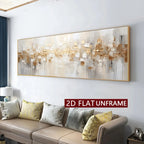 Modern Abstract Golden White Cityscape Horizon Wall Art Fine Art Canvas Print Wide Format Art For Above The Sofa