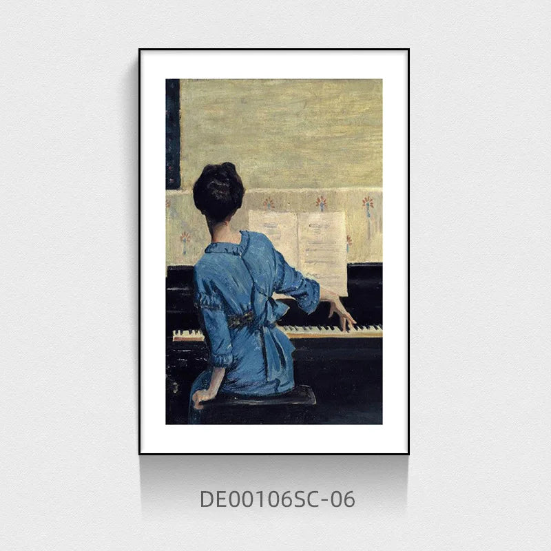 Vintage Vogue Woman Playing Piano Music Wall Art Fine Art Canvas Prints Pictures For Living Room Bedroom Art For Dining Room