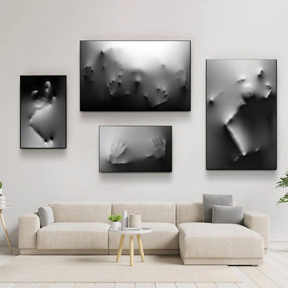 Modern Art Abstract Ghostly Faces In The Wall Canvas Prints Black White Wall Art Posters Pictures For Living Room Bedroom Art Decor