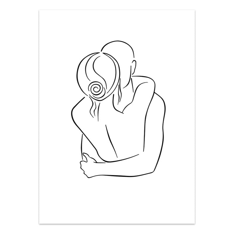 Modern Minimalist Black White Love Posters Wall Art Fine Art Canvas Prints Silhouette Figure Art Pictures For Living Room Bedroom Art Decor