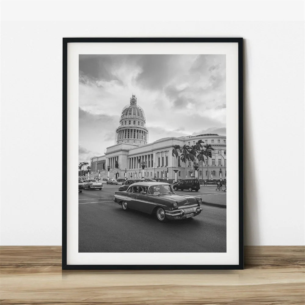 Cuba Havana Black & White Travel Poster Wall Art Fine Art Canvas Prints Pictures For Living Room Dining Room