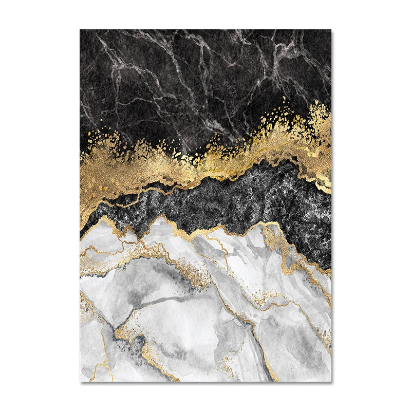 Modern Abstract Black Gray Golden Geode Marble Print Wall Art Fine Art Canvas Prints Pictures For Luxury Apartment Living Room Home Office Decor