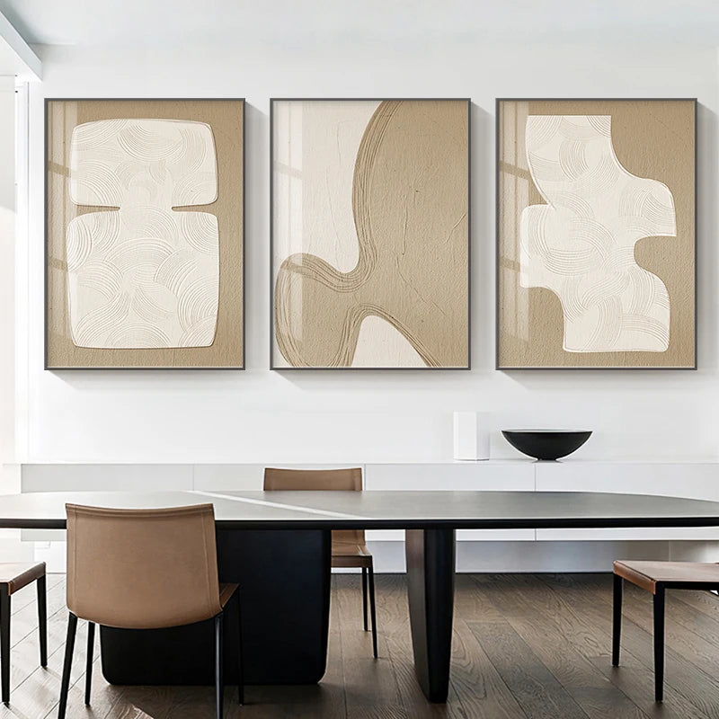 Nordic Abstract Shape & Form Wall Art Cream Beige Fine Art Canvas Prin –