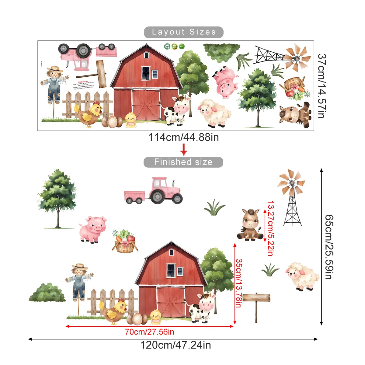 Pink Tractor & Farm Friends Wall Decal – Cartoon Cows & Animal Wall Decals for Kids Bedroom, Nursery, or Playroom Decor