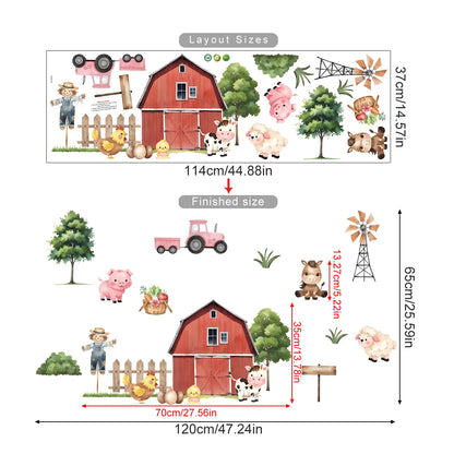 Pink Tractor & Farm Friends Wall Decal – Cartoon Cows & Animal Wall Decals for Kids Bedroom, Nursery, or Playroom Decor