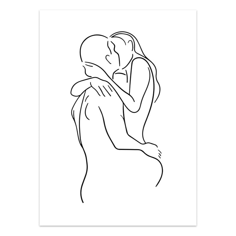 Modern Minimalist Black White Love Posters Wall Art Fine Art Canvas Prints Silhouette Figure Art Pictures For Living Room Bedroom Art Decor