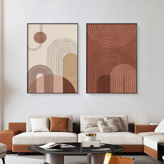 Beige Terracotta Color Curve Art Wall Art Fine Art Canvas Prints Modern Abstract Minimalist Pictures For Living Room Bedroom Home &amp; Office Art Decor