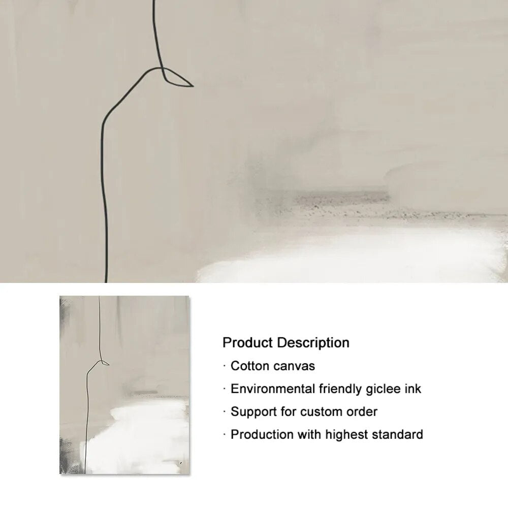 Modern Minimalist Abstract Wall Art Beige Gray Black Fine Art Canvas Prints Pictures For Living Room Bedroom Apartment Scandinavian Home Decor