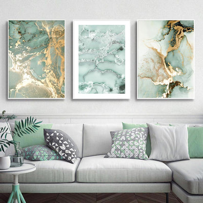 Sand Sea Waves Marble Coral Golden Palm Leaves Wall Art Fine Art Canvas Prints Modern Landscape Pictures For Living Room Decor