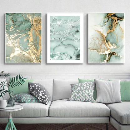 Sand Sea Waves Marble Coral Golden Palm Leaves Wall Art Fine Art Canvas Prints Modern Landscape Pictures For Living Room Decor