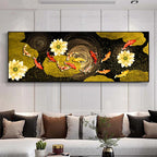 Auspicious Feng Shui Abstract Golden Fish Wall Art Fine Art Canvas Prints Wide Format Pictures For Living Room Above The Sofa Art For Above The Bed