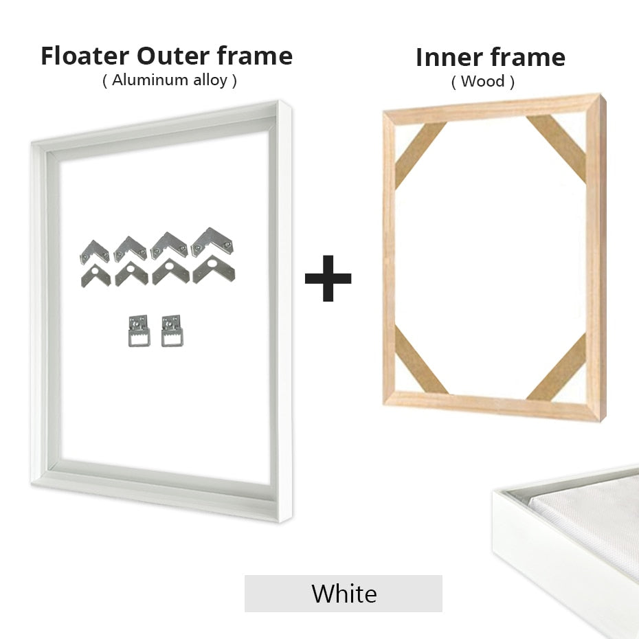 DIY Gold Metal Floating Picture Frame Kit for Large Canvas Artwork (50x70cm or 60x90cm etc) Matte Black, Silver Frame - For Canvas Prints