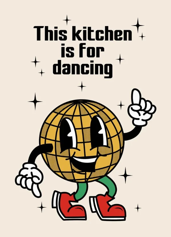 Retro Coffee Quote Canvas – Fun Kitchen Wall Art with Cartoon Characters & Espresso Humor