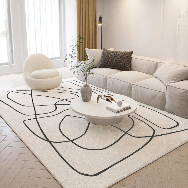 Nordic Minimalist Abstract Art Plush Carpet Rug for Living Room and Bedroom – Soft Thick Cosy Floor Mat For Modern Scandinavian Home Decor