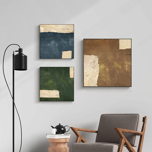Modern Abstract Earthy Colors Square Format Wall Art Fine Art Canvas Prints Blue Brown Green Pictures For Living Room Scandinavian Home Decor