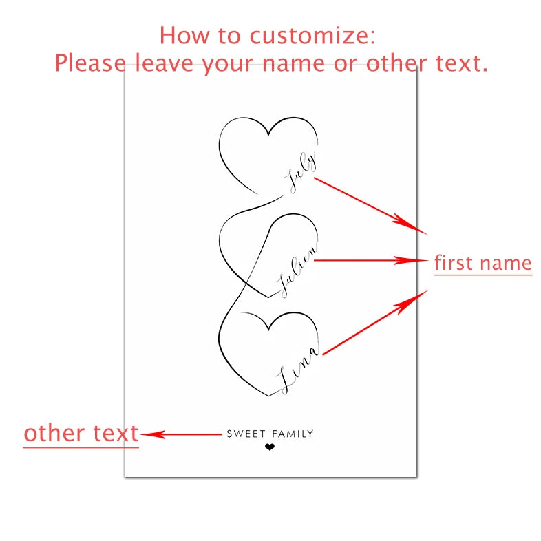 Personalized Love Heart Couples Names Poster Wall Art Black White Fine Art Canvas Prints Simple Pictures For Bedroom Living Room Wall Decor