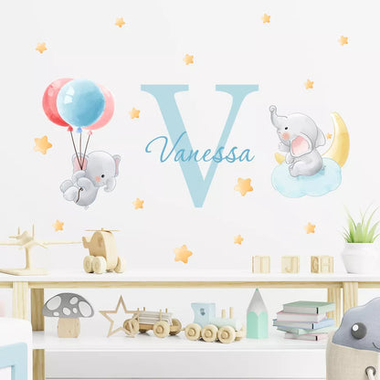 Cute Personalized Baby's Name Wall Sticker For Baby Boys & Girl Pink Blue Removable Peel & Stick PVC Wall Decal For Creative DIY Kid's Room Decor