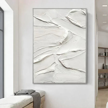 * Hand Painted * Large Format White Minimalist Abstract Wall Art Textured Thick Brushed Acrylic Painting On Canvas Modern Art For Contemporary Interiors