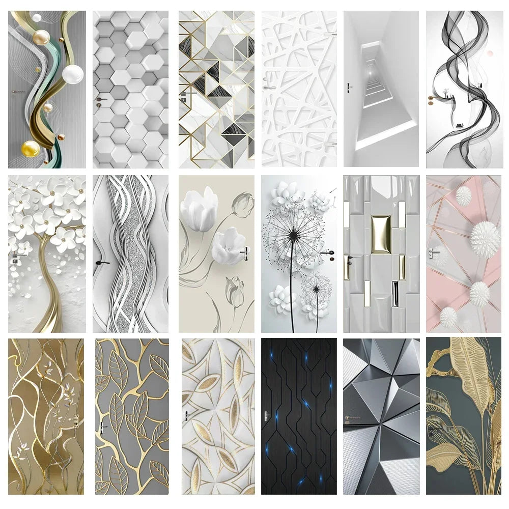 Modern Abstract Pearl Geometric Door Sticker Mural Removable PVC Vinyl Peel N Stick Wall Art Mural Decal For Interior Doors Creative DIY Home Decor