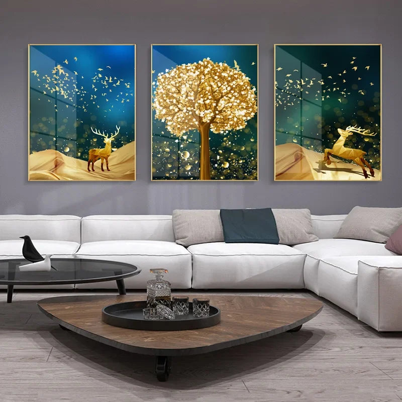 Auspicious Golden Birds In The Flowing Moonlight Landscape Wall Art Fine Art Canvas Prints Modern Pictures For Living Room Dining Room Bedroom Art