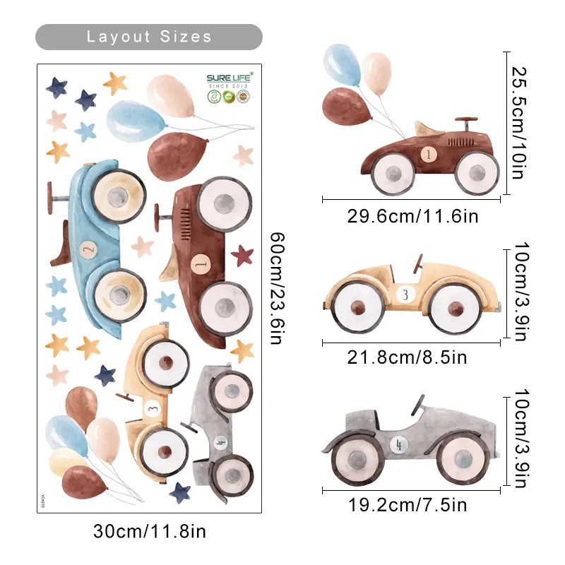 Planes Balloons & Automobiles Wall Sticks For Baby's Room Decor Removable Peel & Stick PVC Wall Decals For Creative Kid's Room Wall Decoration