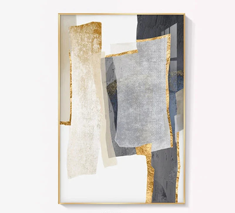 Nordic Abstract Geomorphic Neutral Colors Golden Beige Gray Wall Art Fine Art Canvas Prints Pictures For Modern Apartment Living Room Decor