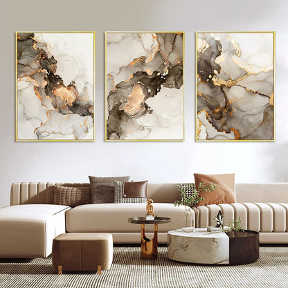 Beige Golden Black Liquid Marble Print Wall Art Fine Art Canvas Prints Modern Abstract Pictures For Living Room Bedroom Art Decor